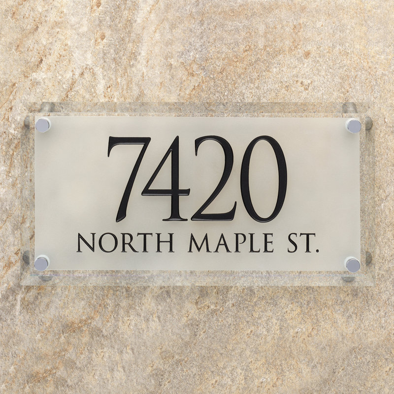 Frosted Beveled Crystal Trajan Engraved 2-Line Address Sign, Black