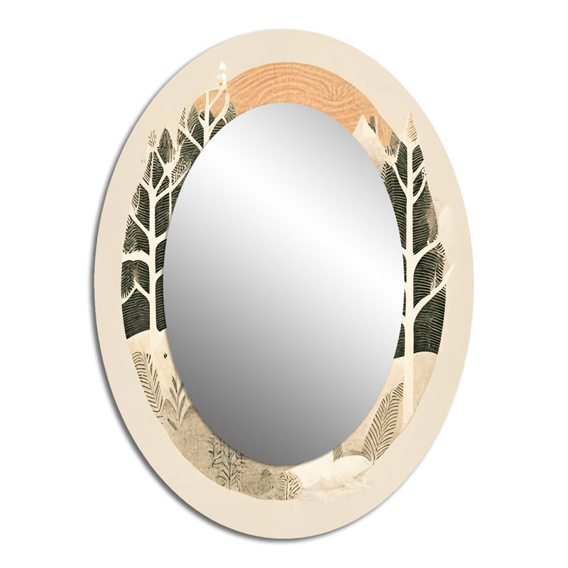 Majestic Deer In The Winter Woods I - Traditional Oval Wall Mirror, 40" x 30"
