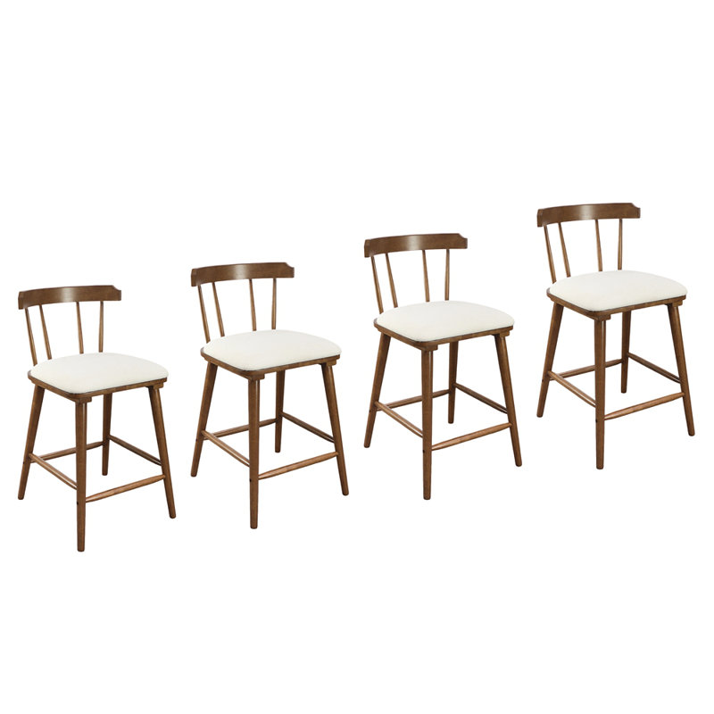 Ensemble de 4 tabourets de comptoir rembourrés en bois avec finition beige noyer Olivia, Brun