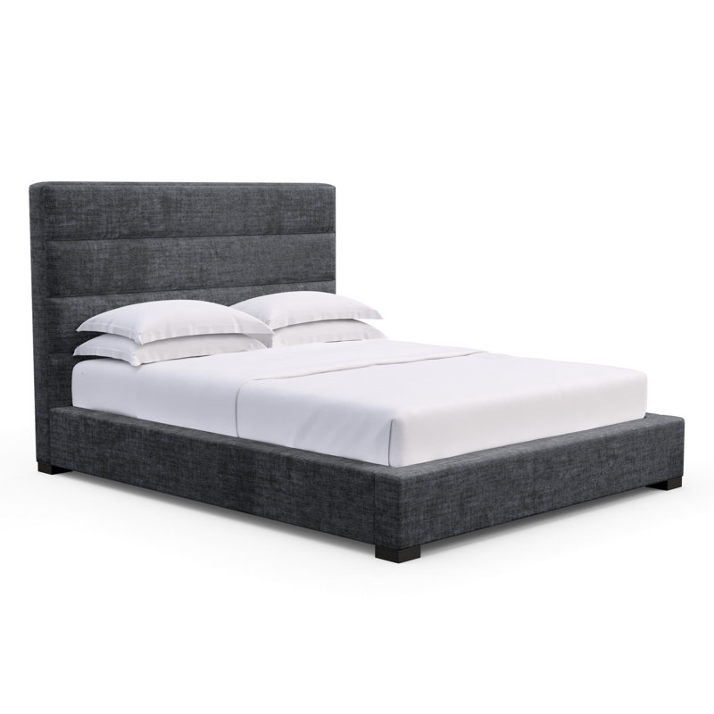 Boyd Upholstered Bed, Box Weave Linen Bluebell, King, Ebony