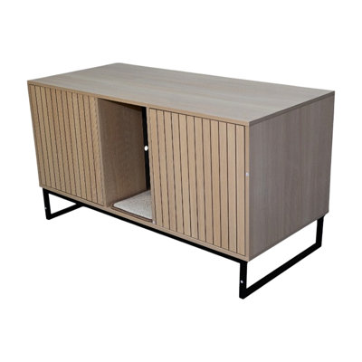 Brown Cat House, 49.02" X 21.92" 26.65", 76.4 Lbs, With Scratching Mat, Modern Style For Indoor Bedrooms, , Particle Board + House Wood - Toned, Suitable Use,