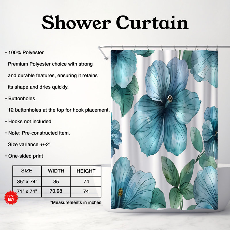 Rideau de douche Pastel Flora - Premium, H 74 po x l 71 po