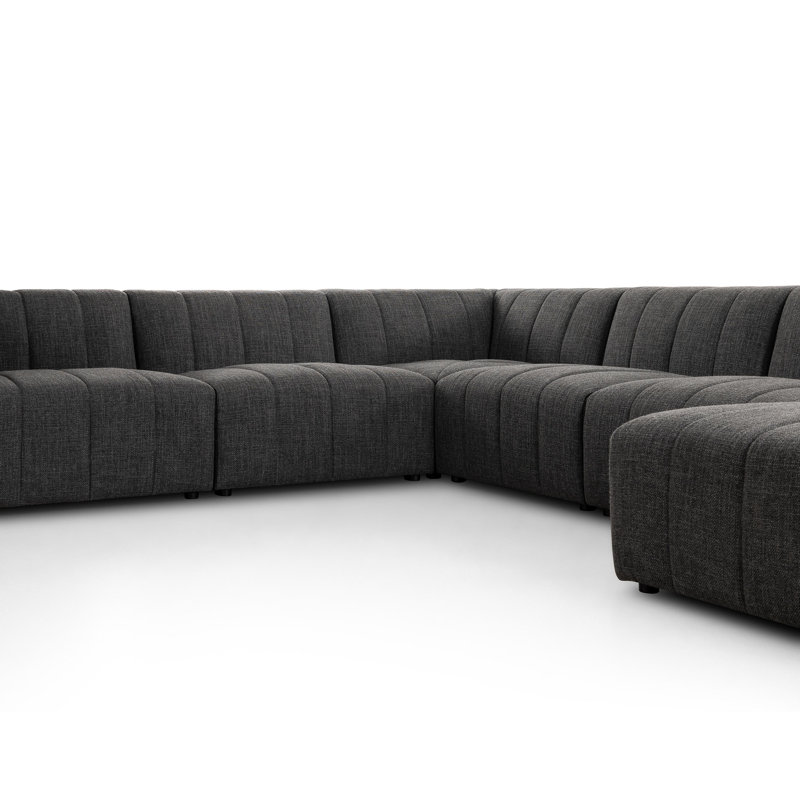 Langham Channeled 6 - Piece Sectional, Left Hand Facing, 28" H x 157" W x 129" D, Fayette Cloud Polyester Blend