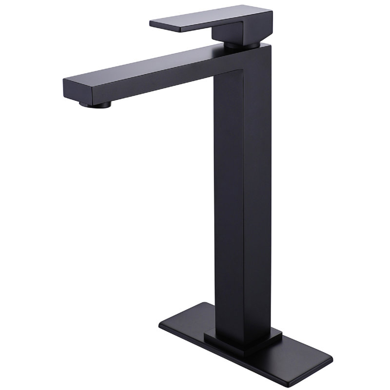 Lavabo vasque de salle de bain noir mat à poignée simple 1,2 gal / min avec plaque de pont