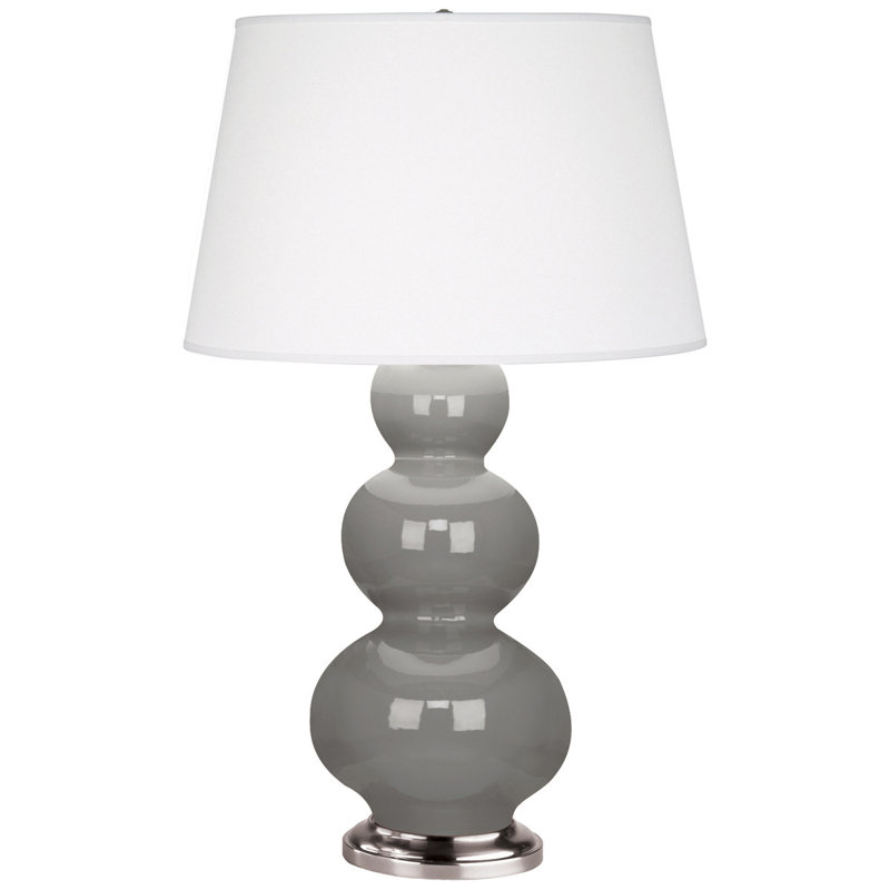 Triple Gourd Ceramic Table Lamp, Smokey Taupe/Antique Silver