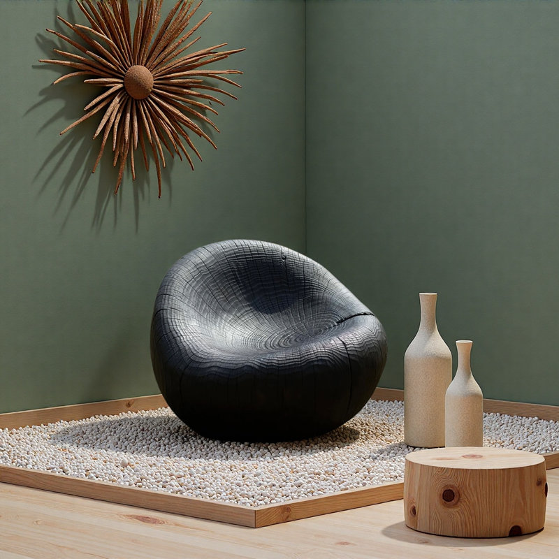 Tabouret en bois massif, H 19,69 po x l 25,59 po x P 25,59 po, Noir