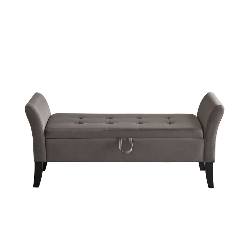 Encinal Velvet Upholstered Storage Bench, Gray