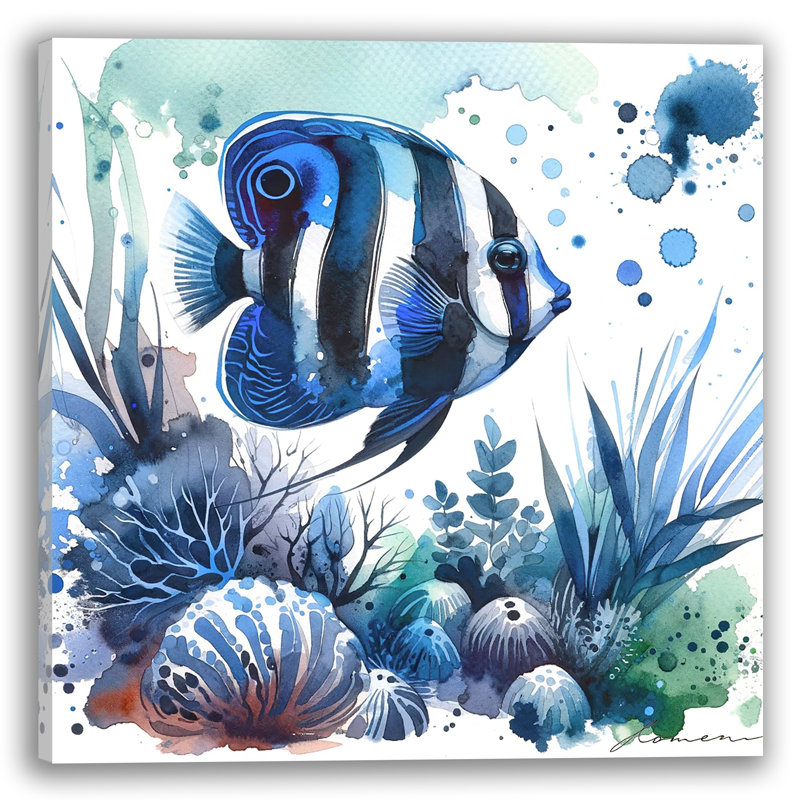 «Oceanic Serenade - Tropical Fish», reproduction d'art sur toile tendue, H 40 po x l 40 po x P 1,5 po