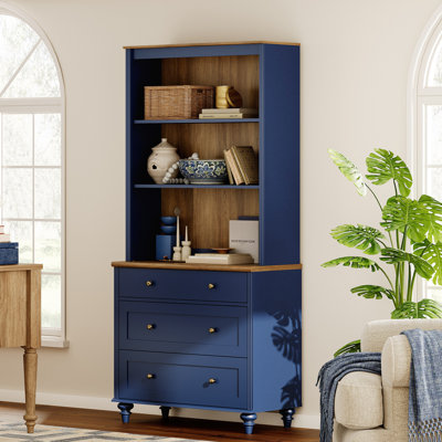 Corretta 5-Tier Bookcase, Bookshelf With 3 Drawers, Navy Blue