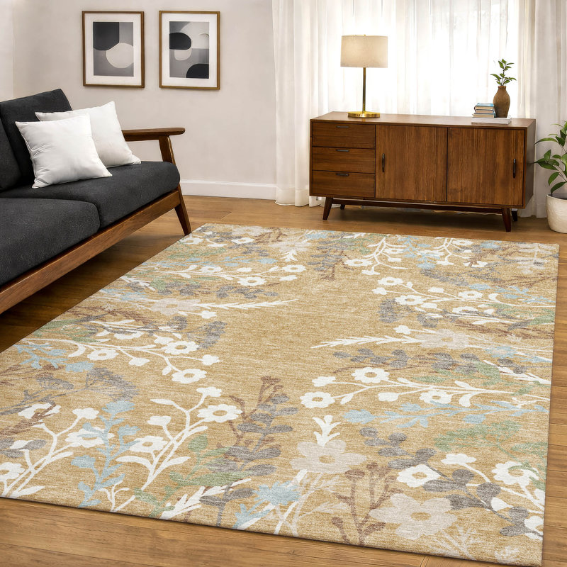Tapis floral lavable à la machine de qualité supérieure Mayfield AMF2334, Gold, 9 pi x 12 pi