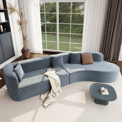 Canapé modulaire de 132 po au design incurvé moderne, canapé modulaire en chenille 2 pièces avec 4 coussins, éponge moelleuse et coussin à ressorts, grand canapé modulaire en éponge