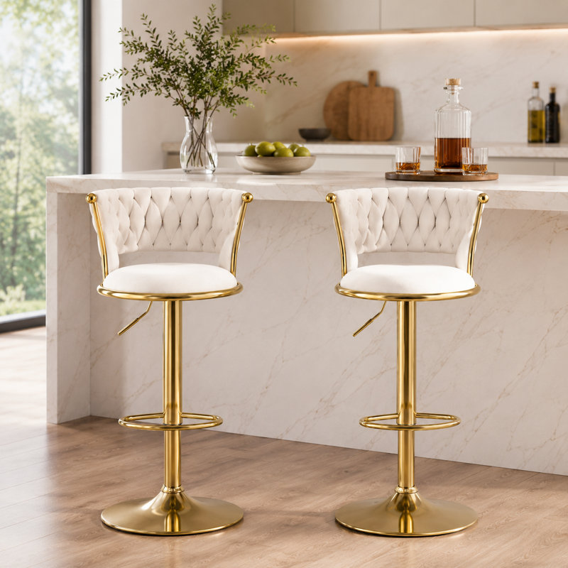 Swivel Upholstered Counter Stool with Metal Frame, Beige