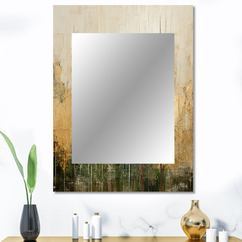 Minimalism Beige And Gold Forest I - Forest Large Wall Mirror, Traditional Unique Mirror, Printed Metal Art, 40" x 30"