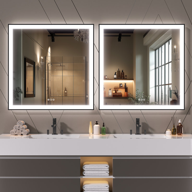 Wrought Studio™ LED Bathroom Mirror with Lights, Lighted Vanity Mirrors for Bathroom Anti-Fog, Dimmable, 3 Colors, Wall Mounted  with ETL & 5-Year Warranty