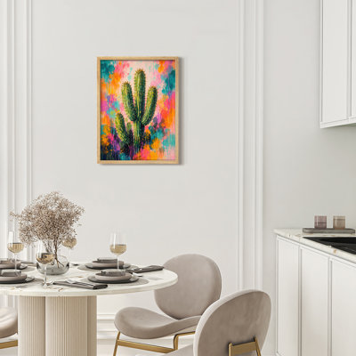 Colorful Abstract Cactus Framed Wall Art Prints - Vibrant Desert Botanical for Living Room