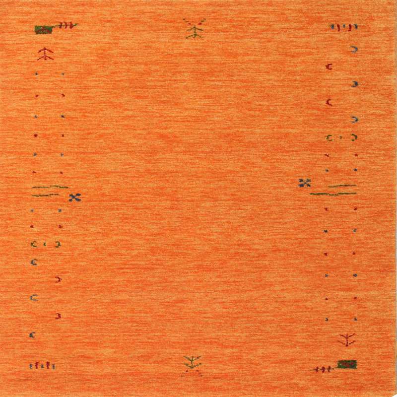Tapis de zone orange contemporaine, Carré 8 pi