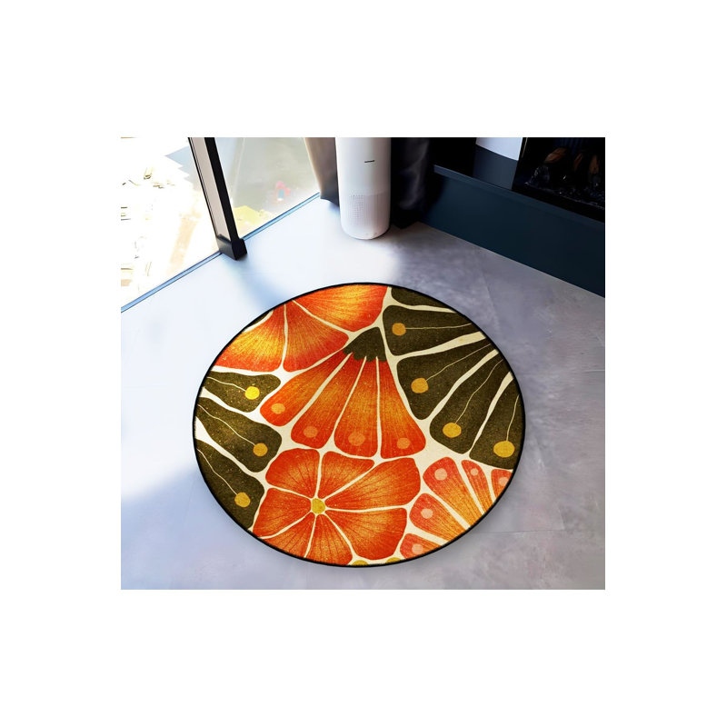 Tapis rond rond lavable à la machine, Sous-tapis rond 3 pi 3 po inclus