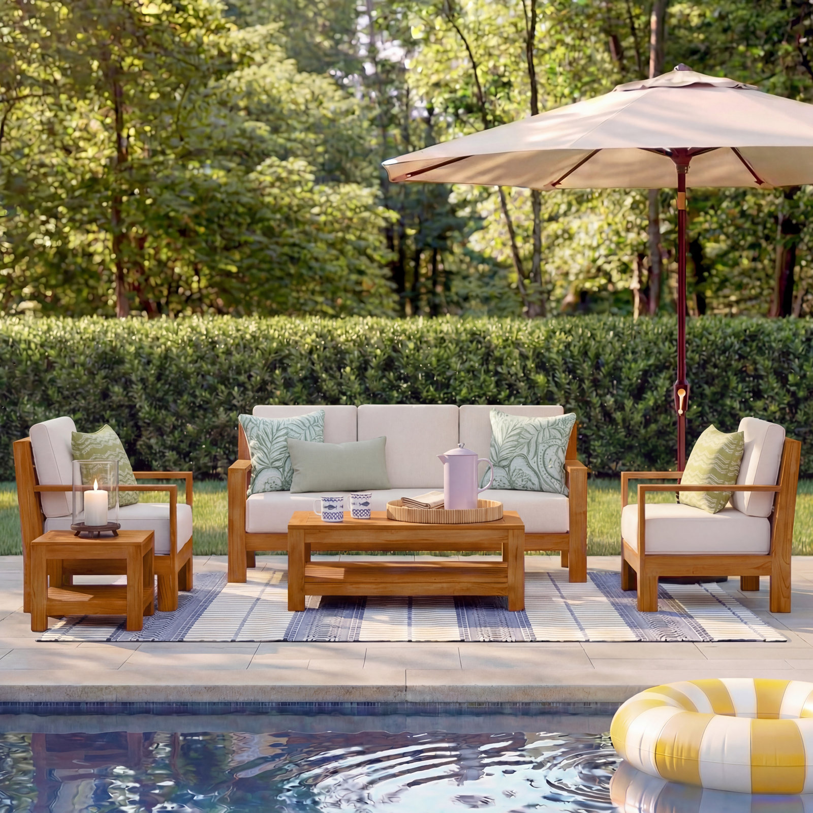 Beaufort Teak Outdoor Conversation Set, Cast Shale Sunbrella®