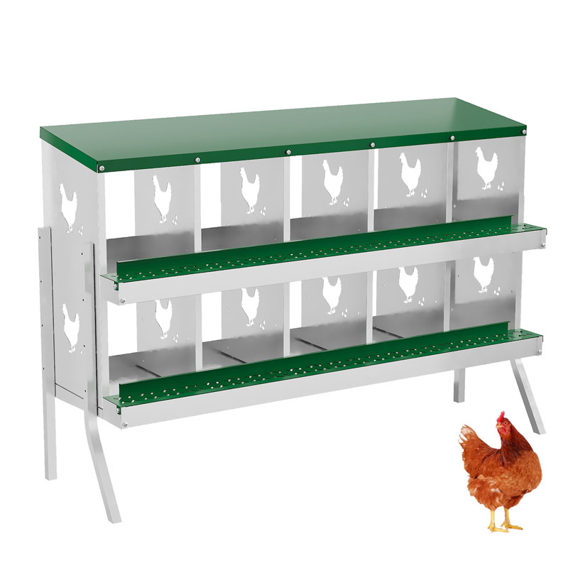 8-Compartment Heavy-Duty Galvanized Steel Chicken Nesting Box – Rustproof, Vented Holes & Perch, Easy Egg Collection for Poultry Coops – with Legs