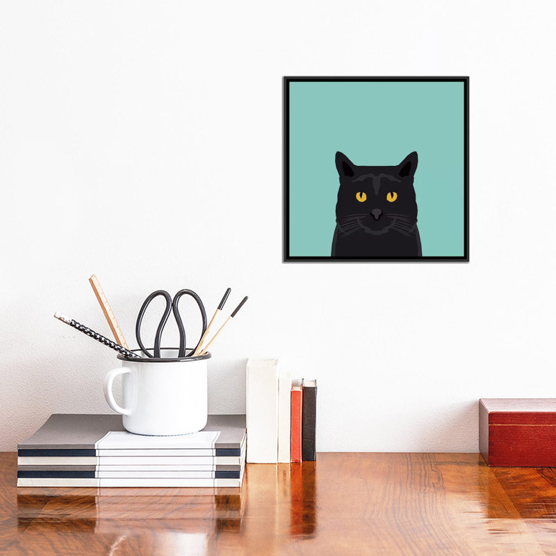 « chat », impression sur toile tendue, H 37 po x l 37 po x P 1,5 po, Toile avec cadre noir, Pas de tapis