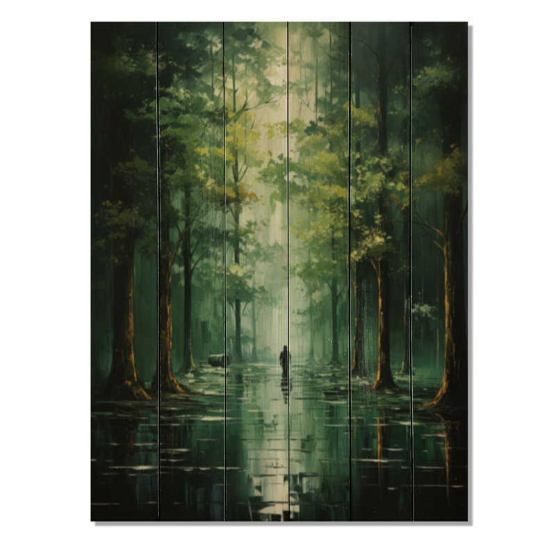 Solitude dans la forêt d'émeraude II sur bois, H 32 po x l 24 po x P 0,78 po