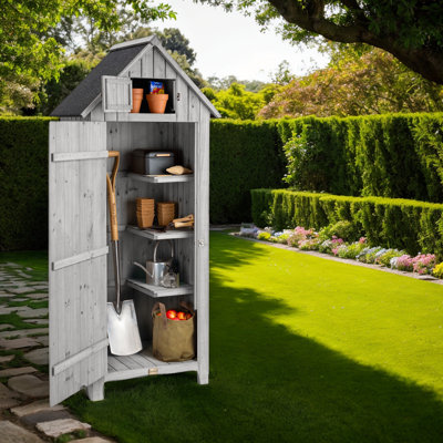 Grey Wooden Outdoor Storage Shed for Patio Furniture & Garden Tools