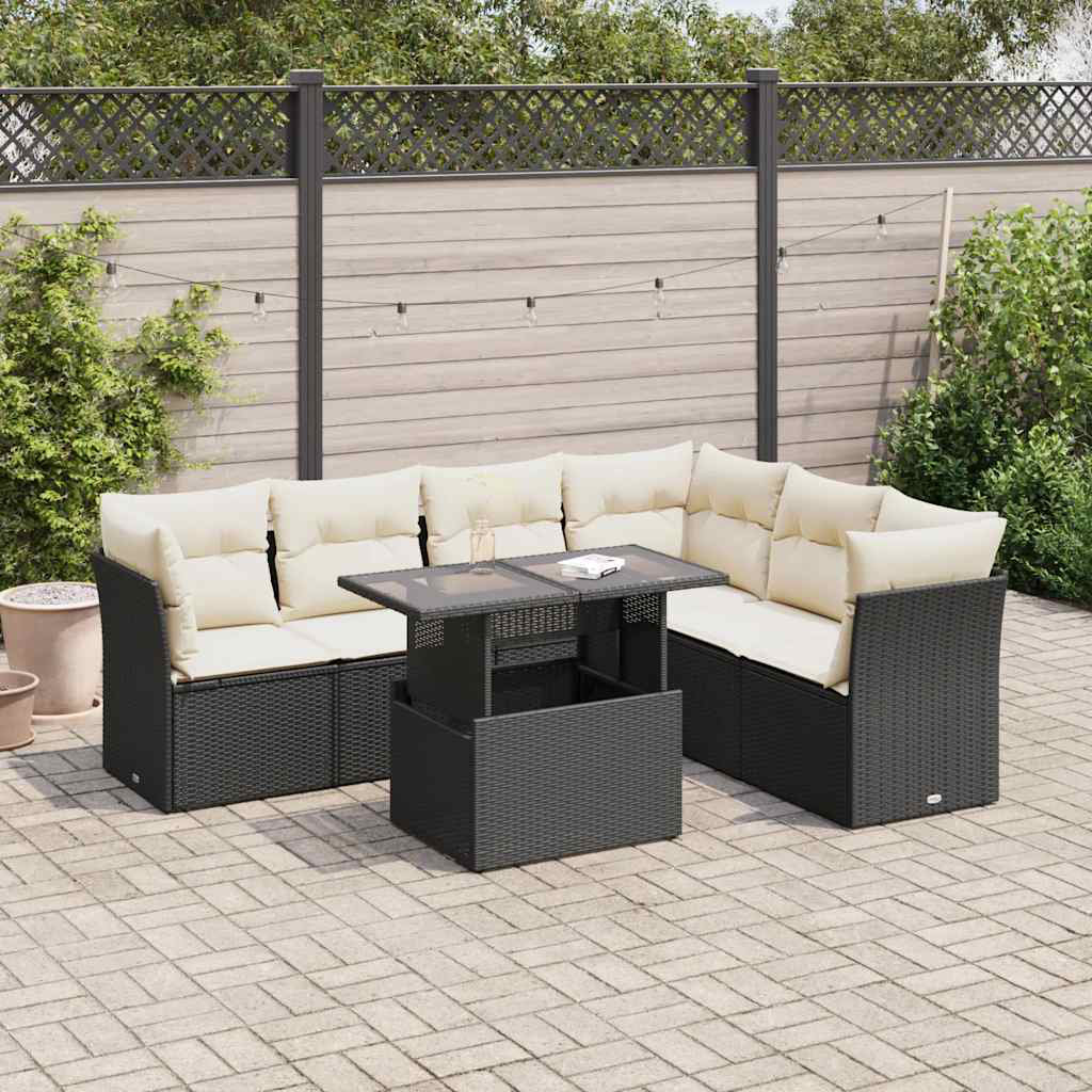 Vidaxl 7-Tlg. Garten-Sofagarnitur Mit Kissen Beige Poly Rattan