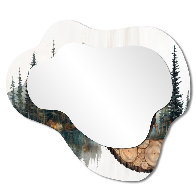 «Canadian Moose In A Lake Landscape I - Moose», miroir mural asymétrique moderne, imprimé sur métal, 25 po x 28 po