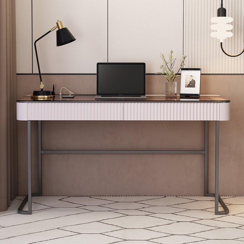 Winningham Rectangle Writing Desk, Beige/Black, 29.5" H x 50" W x 23" D