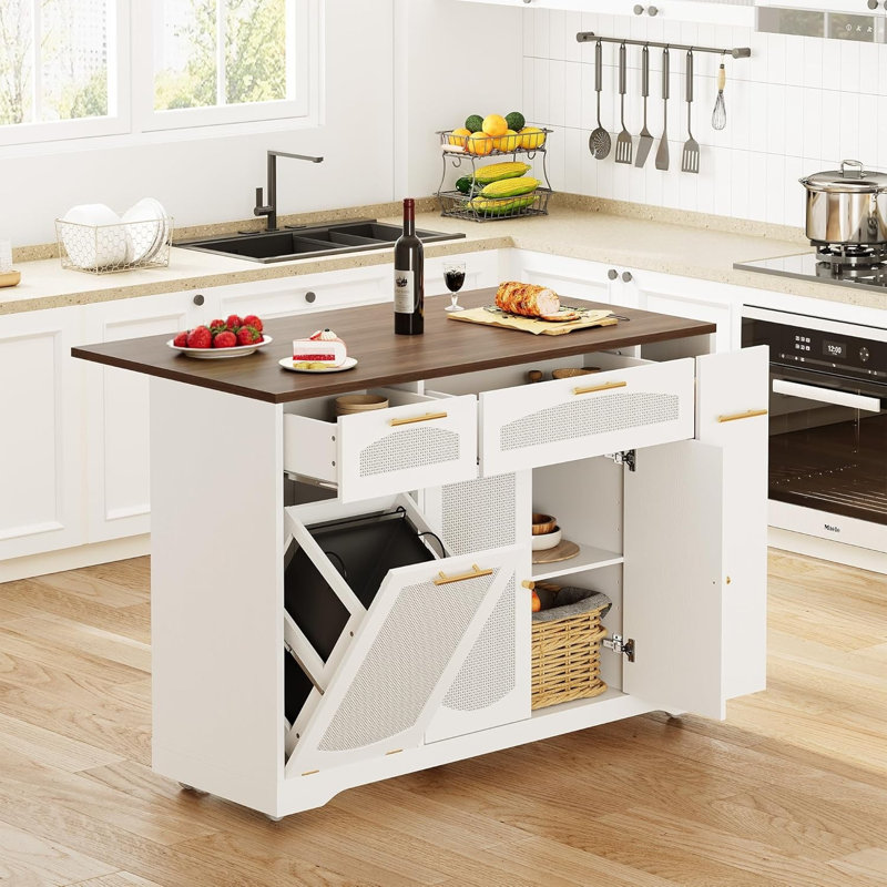 Wood Kitchen Island, White