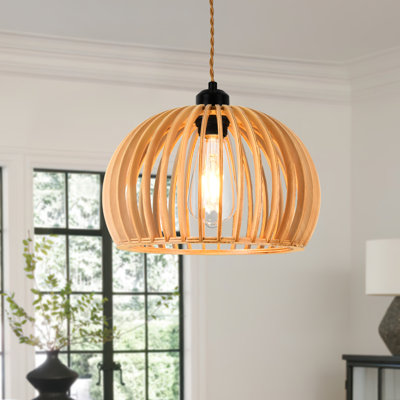 Luminaire suspendu lustre géométrique en bois à 1 lumière