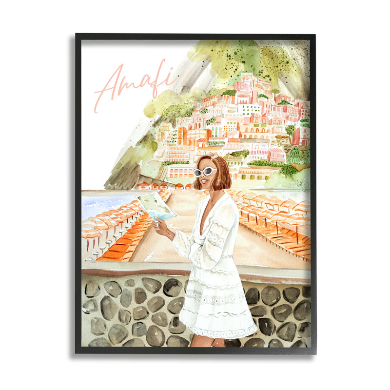 «Girl at Amalfi Coast», impression encadrée sur bois, H 14 po x l 11 po x P 1,5 po, Giclée encadrée noir minuit