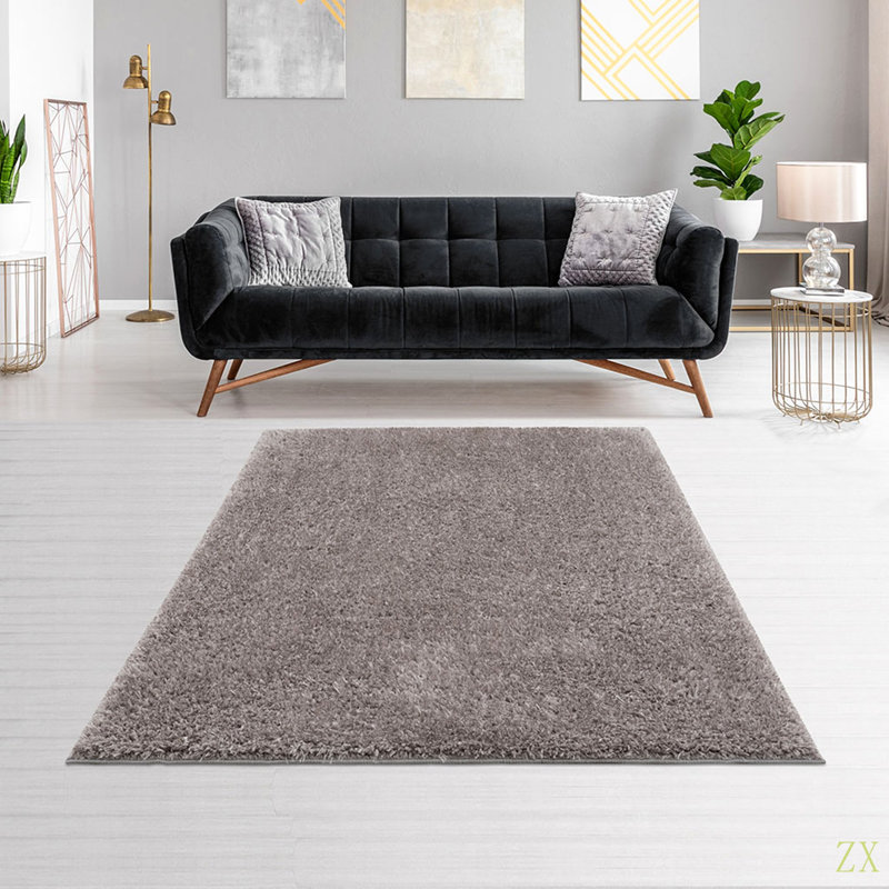 Super Soft Polyester Shag Area Rug, Rectangle 6'6" x 9', Gray