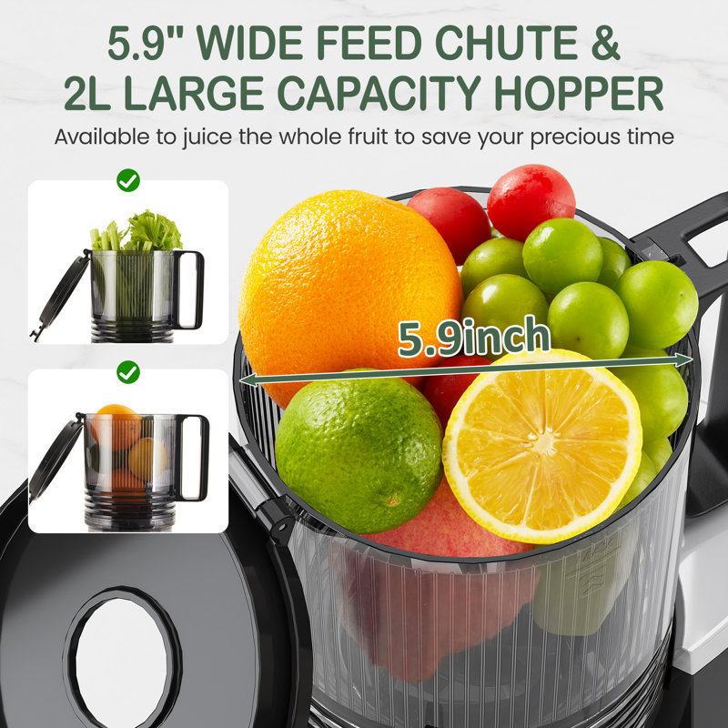 Juicer Machines With 5.9" Wide Feed Chute, Slow Cold Press Juicer For Whole Fruits & Vegetables,Black