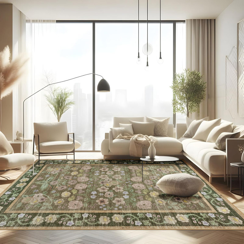 Large Oriental Floral Living Room Rug Washable Bedroom Rug Non-Slip Colorful Vintage Accent Floor Carpet For Home Decor