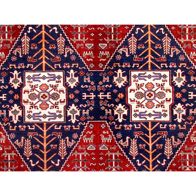 KASEKAZAKBLRE Hand Knotted Wool Area Rug