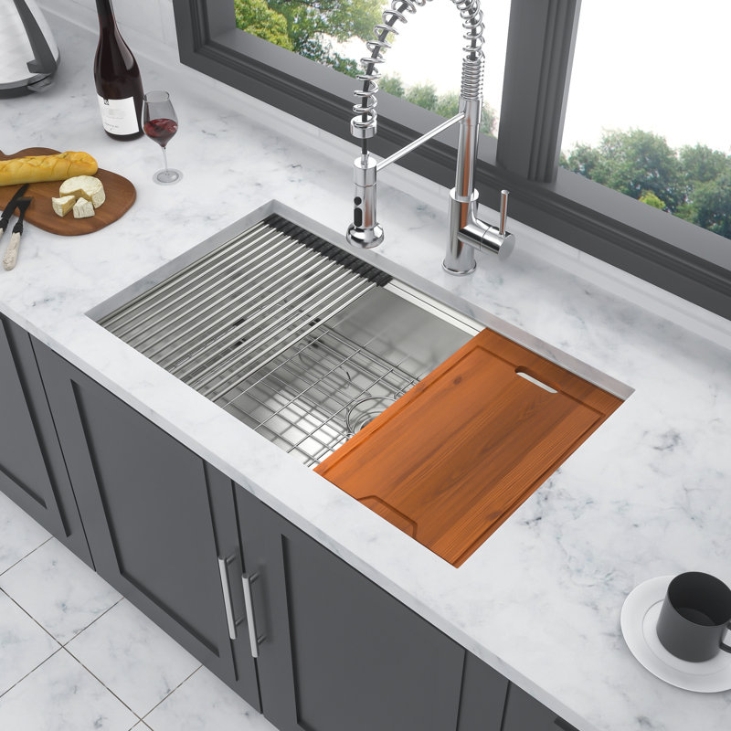 30"X18"X10" Inch Workstation Sink - Stainless Steel Undermount With Attractive Appearance Basin Rust Feature, Brushed Nickel