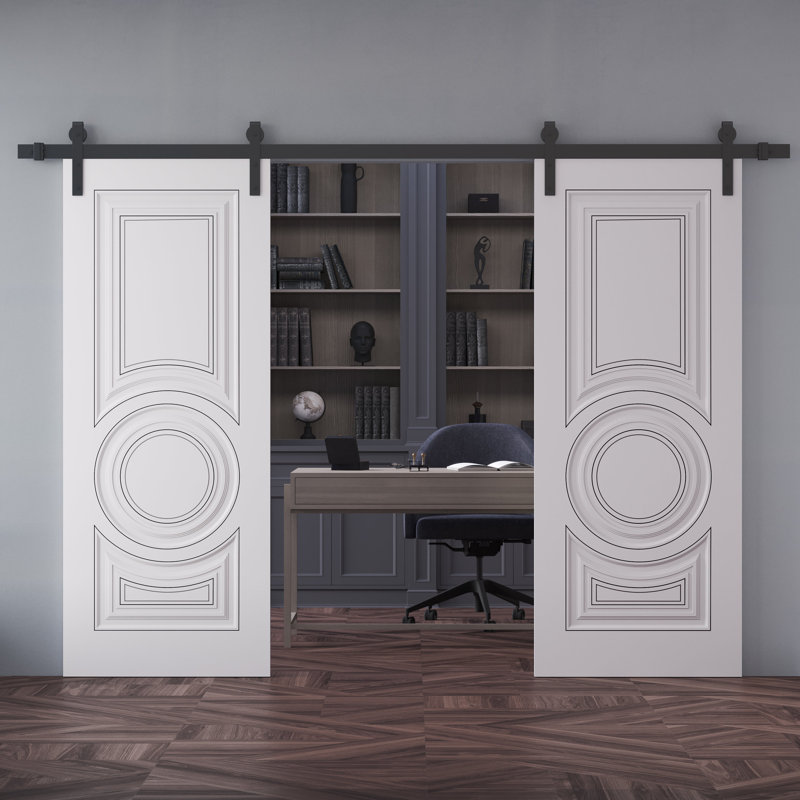 Double porte de grange | Émail impérial blanc 1855 | Ensemble de rails | Portes intérieures solides, 72 po x 96 po