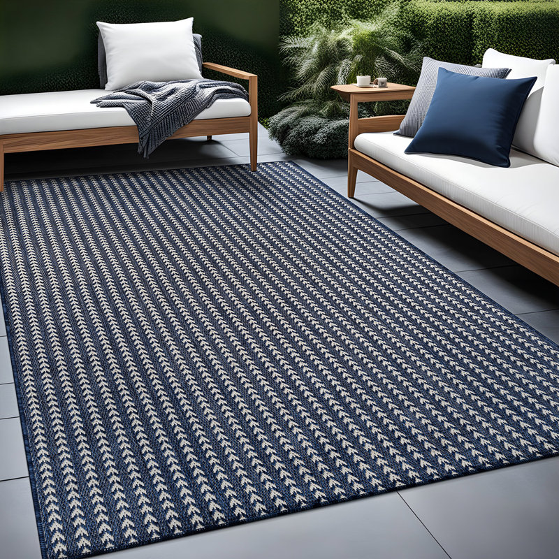 Tapis intérieur à chevrons, Navy, Rectangle 5' x 7'