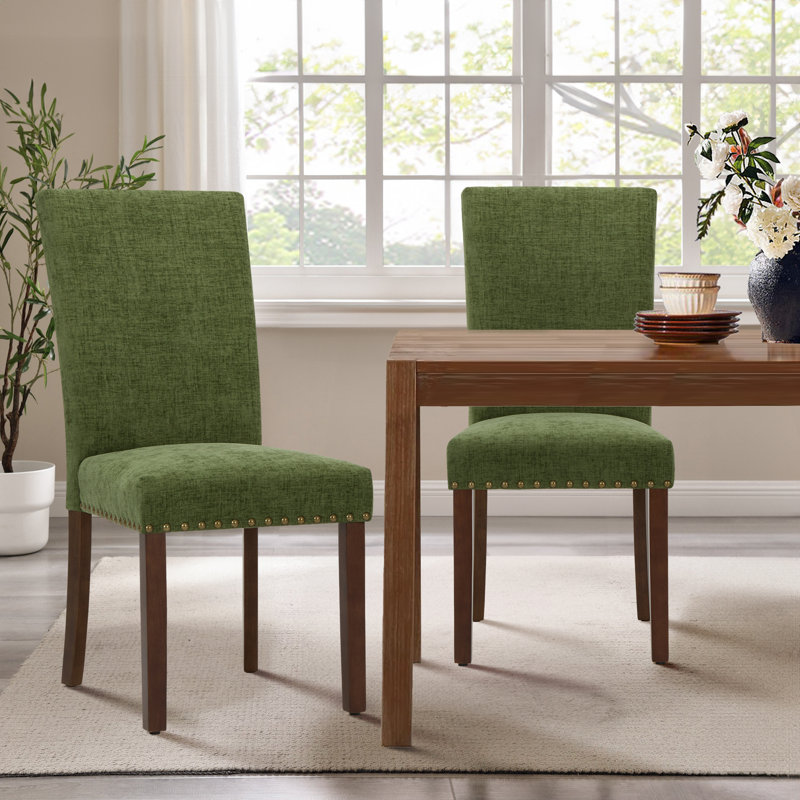 Chaise de salle à manger rembourrée Nailhead, Vert