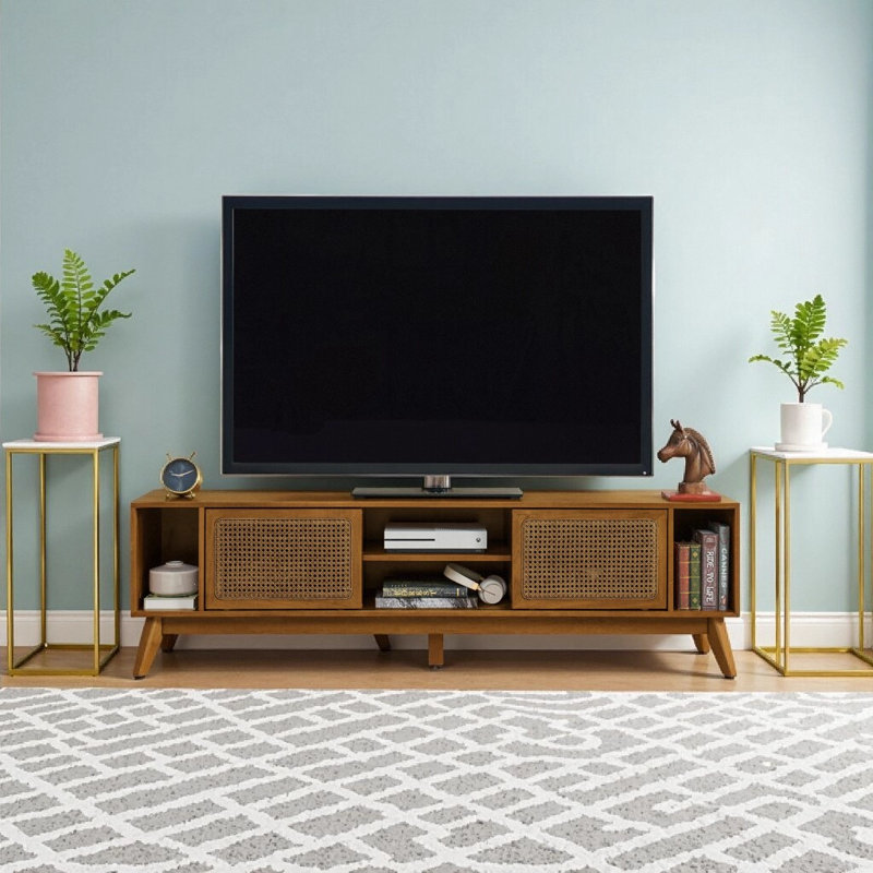 Meuble télé 67,9 po Mid-Century Rattan Modern, Naturel