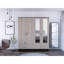 Armoire Bolton 160, six tablettes, deux armoires à deux portes, deux miroirs, deux tiroirs, tringle noire / gris clair