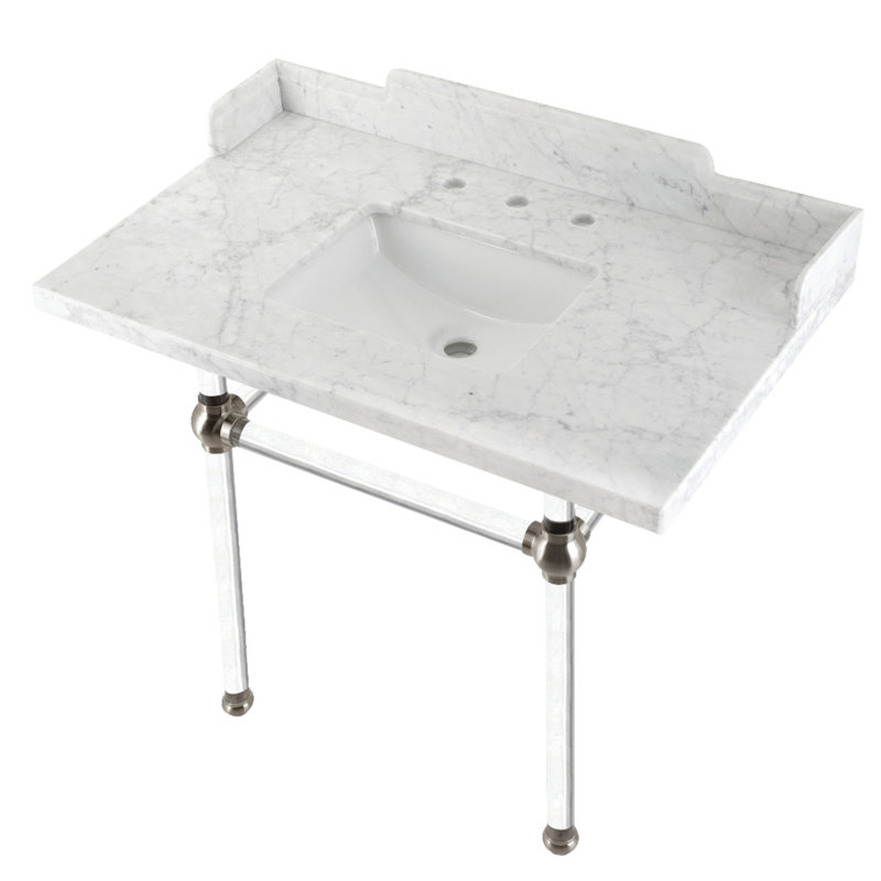 Lavabo de salle de bain, Marbre blanc / nickel poli / blanc