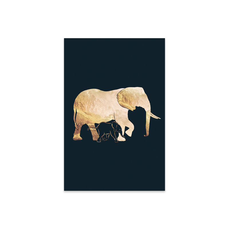 «Elephants I Gold Silhouette» sur toile / acrylique par Sarah Manovski