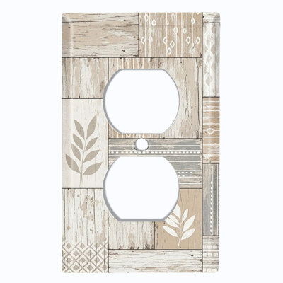 Metal Light Switch Plate Cover; US Standard Size 4 Gang Toggle - Printed Image of Rustic Wood Blocks
