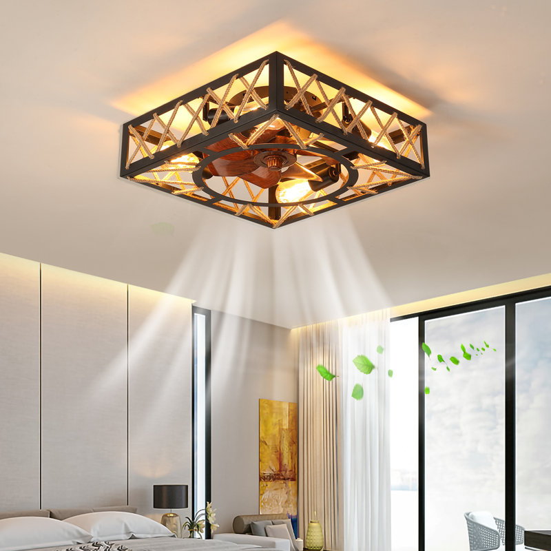 Ventilateur de plafond carré 17,7 "avec ensemble d'éclairage et télécommande