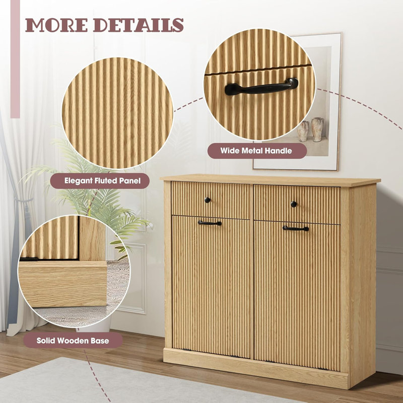 Armoire à linge à double basculement double, armoires à poubelle cannelées modernes avec tiroir, armoire à ordures en bois pour la cuisine et la salle de bain