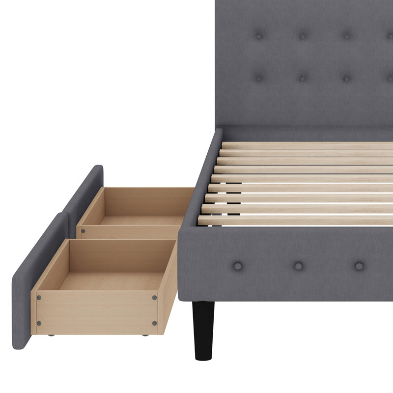 Lit plateforme tapissier simple capitonné Buchman, Gris