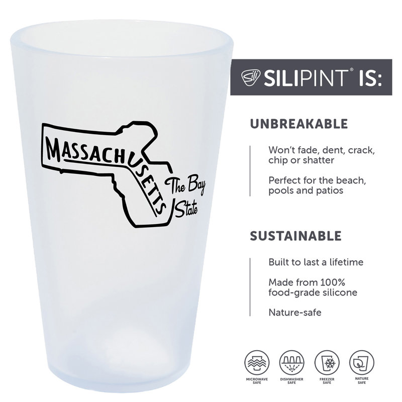Silipint: Verres State Pint 16 oz: paquet de 2 - Massachusetts - verres en silicone glaçons incassables