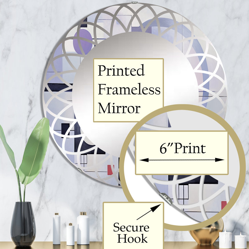 Mauve suprématisme dynamique Rhythm II - Miroir mural moderne rond, 32 po x 32 po